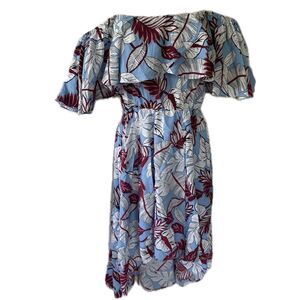 L'atiste Resort Wear Hawaiian Tropical Inspired Off Shoulder High Low Midi Dress
